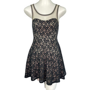 Reynah Couture Black Beige Lace Mesh Sleeveless Dress Juniors Sz Small